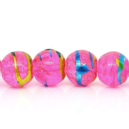 Glass Beads, Round, Translucent, Hot Pink, Multicolored, Drawbench, 8mm - BEADED CREATIONS