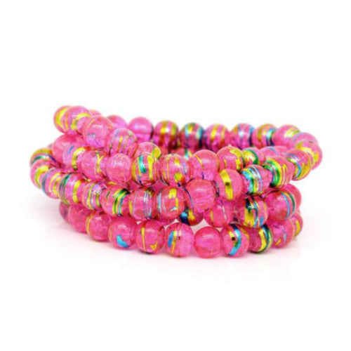 Glass Beads, Round, Translucent, Hot Pink, Multicolored, Drawbench, 8mm - BEADED CREATIONS