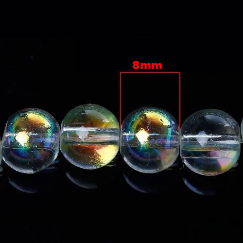 Glass Beads, Round, Transparent, AB, Clear, 8mm - BEADED CREATIONS