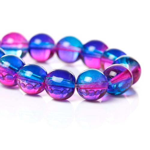 Glass Beads, Round, Transparent, Two-Tone, Fuchsia, Sky Blue, 8mm - BEADED CREATIONS