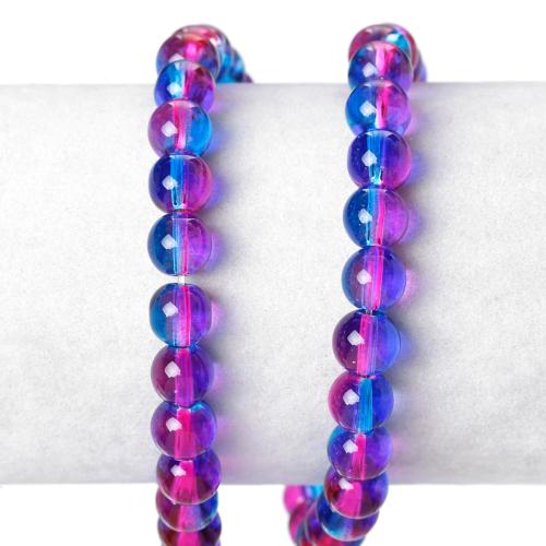 Glass Beads, Round, Transparent, Two-Tone, Fuchsia, Sky Blue, 8mm - BEADED CREATIONS