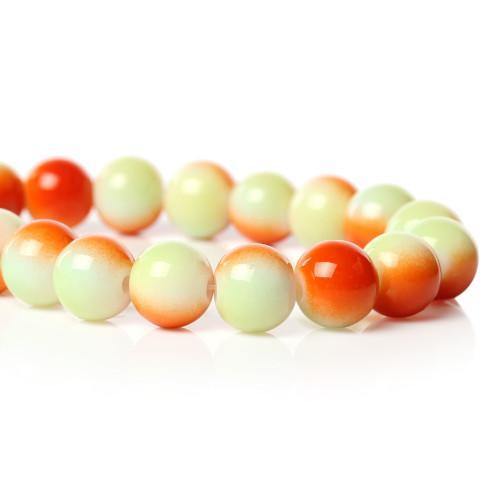 Glass Beads, Round, Two-Tone, Opaque, Orange, Yellow. 12mm - BEADED CREATIONS