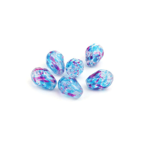 Glass Beads, Teardrop, Faceted, Opaque, Top-Drilled, Blue, Mottled, 11mm - BEADED CREATIONS