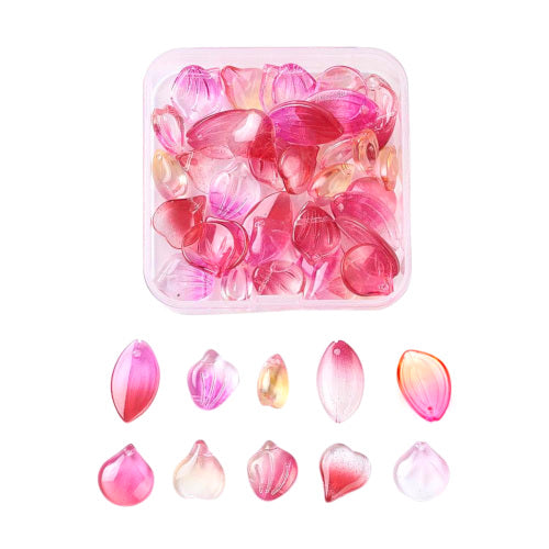 Glass Pendants, Petals, Transparent, Gradient, Assorted, 13-20.5mm - BEADED CREATIONS