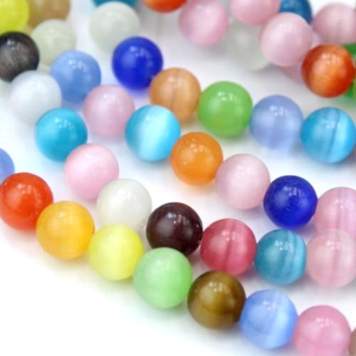 Glass Beads, Round, Cat Eye, Fiber Optic, Mixed Colors, 10mm - BEADED CREATIONS