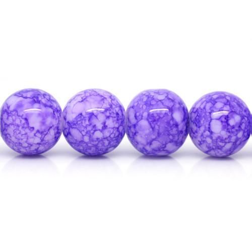 Glass Beads, Round, Opaque, Purple, White, Mottled, 12mm - BEADED CREATIONS
