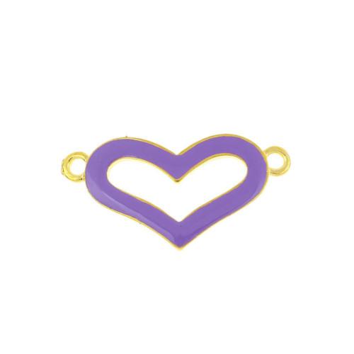 Connectors, Heart, Gold Plated, Purple, Enamel, Openwork, 3cm, Sold Individually - BEADED CREATIONS