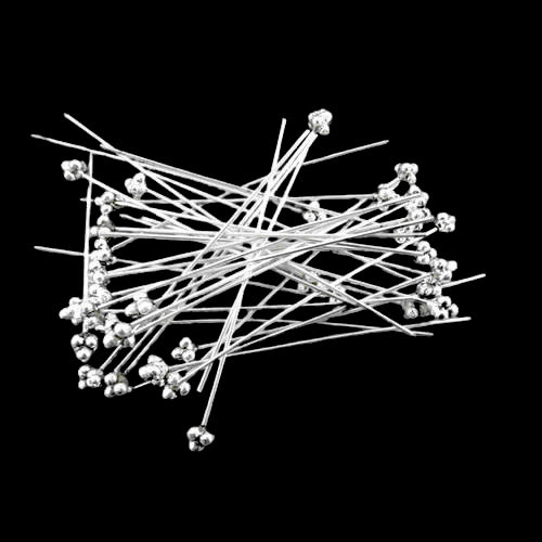 Head Pins, Alloy, Decorative, Bali, Antique Silver, 21 Gauge, 52mm - BEADED CREATIONS