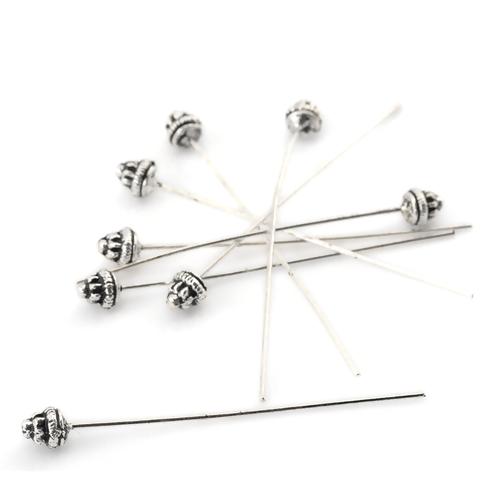 Head Pins, Alloy, Decorative, Cone, Antique Silver, 21 Gauge, 54mm - BEADED CREATIONS