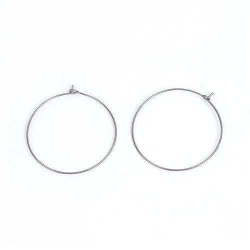 Hoop Earring Findings, 316 Surgical Stainless Steel, Wine Glass Charm Findings, Silver Tone, 35mm - BEADED CREATIONS