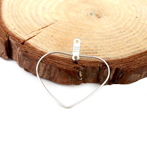 Hoop Earring Findings, Alloy, Heart, With Double Loop, Silver Tone, 32mm - BEADED CREATIONS