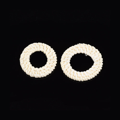Hoop Earring Findings, Rattan, Reed Cane, Handmade, Woven, Round, Focal, Linking Rings, Cream, 45mm-50mm - BEADED CREATIONS