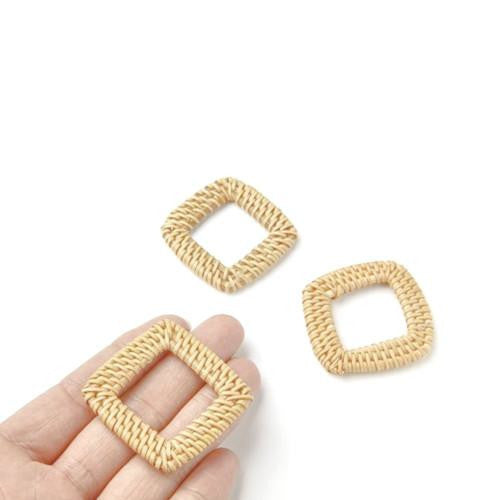 Hoop Earring Findings, Rattan, Reed Cane, Handmade, Woven, Square, Focal, Linking Rings, Cream, 40mm - BEADED CREATIONS