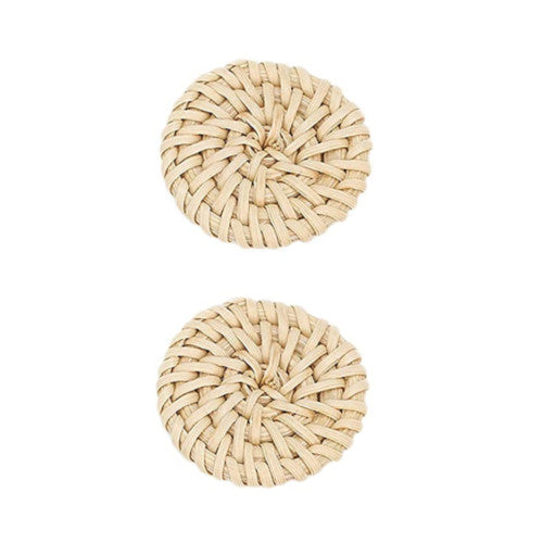 Hoop Earring Findings, Rattan, Reed Cane, Woven, Round, Focal, Cream, 35mm - BEADED CREATIONS