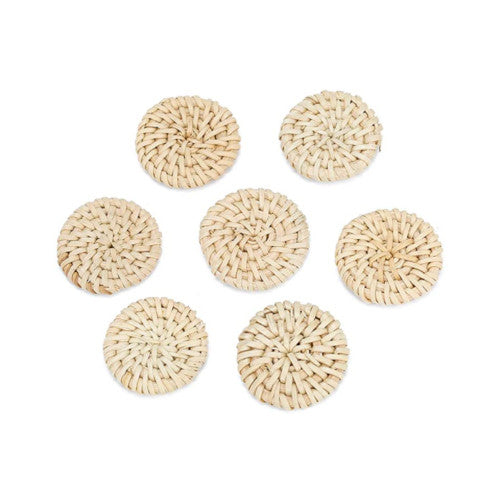 Hoop Earring Findings, Rattan, Reed Cane, Woven, Round, Focal, Cream, 35mm - BEADED CREATIONS