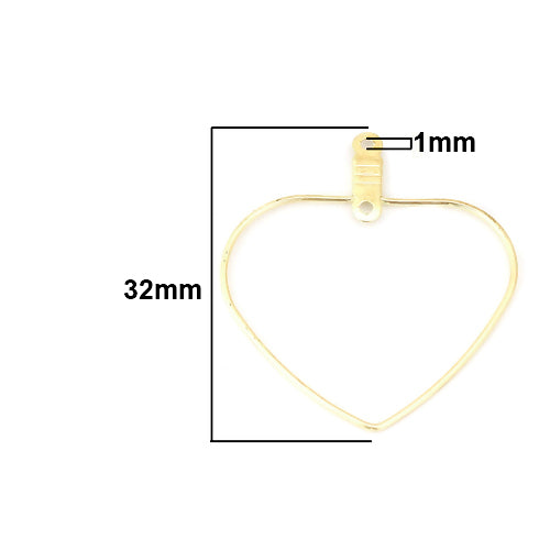 Hoop Earring Findings, Alloy, Heart, With Double Loop, Gold Plated, 32mm - BEADED CREATIONS