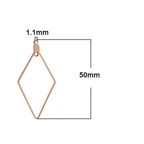 Hoop Earring Findings, Brass, Kite, With Double Loop, Rose Gold, 50mm - BEADED CREATIONS