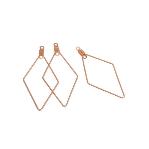 Hoop Earring Findings, Brass, Kite, With Double Loop, Rose Gold, 50mm - BEADED CREATIONS
