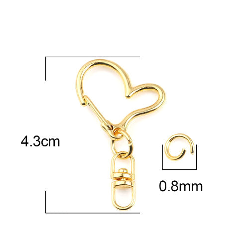 Key Rings, Keychain Findings, Heart, Gold Plated, Alloy, 43mm - BEADED CREATIONS