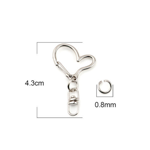 Key Rings, Keychain Findings, Heart, Silver Tone, Alloy, 43mm - BEADED CREATIONS