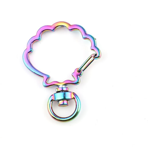 Key Rings, Keychain Findings, Scalloped, Electroplated, Rainbow, Alloy, 40mm - BEADED CREATIONS