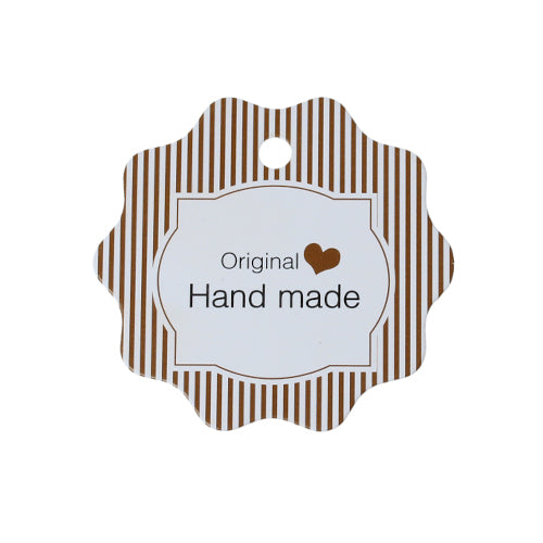 Label Tags, Round, Coffee, Striped, With Words, Hand Made, 58mm - BEADED CREATIONS