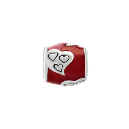Large Hole Metal Beads, Barrel, Heart, Silver Plated, Alloy, Red, Enamel, Charm Beads, 10.82mm - BEADED CREATIONS