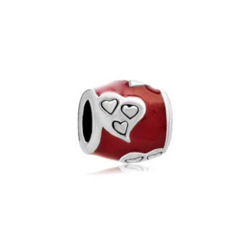 Large Hole Metal Beads, Barrel, Heart, Silver Plated, Alloy, Red, Enamel, Charm Beads, 10.82mm - BEADED CREATIONS