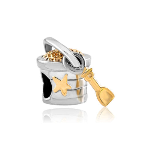 Large Hole Metal Beads, Bucket And Shovel, Two-Tone, Silver Plated, 18K Gold Plated, Metal, Charm Beads, 10.44mm - BEADED CREATIONS
