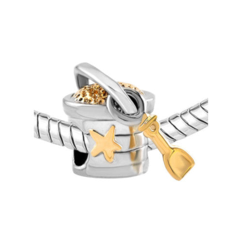 Large Hole Metal Beads, Bucket And Shovel, Two-Tone, Silver Plated, 18K Gold Plated, Metal, Charm Beads, 10.44mm - BEADED CREATIONS