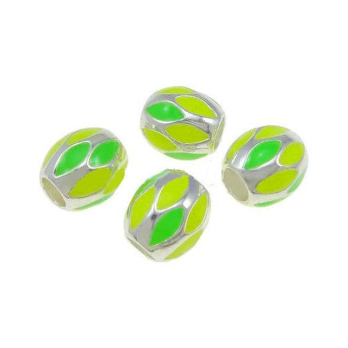 Large Hole Metal Beads, Drum, Silver Plated, Alloy, Yellow, Green, Enamel, Charm Beads, 10mm - BEADED CREATIONS