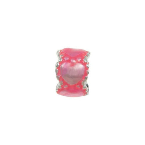 Large Hole Metal Beads, Rondelle, Silver Plated, Alloy, Pink, Enameled, Hearts, Charm Beads, 9.5mm - BEADED CREATIONS
