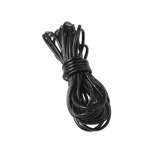 Leather Cord, Cowhide Leather Cord, Black, Round, 3mm - BEADED CREATIONS