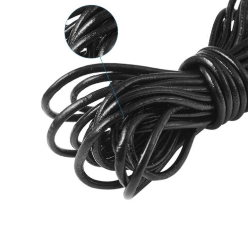 Leather Cord, Cowhide Leather Cord, Black, Round, 3mm - BEADED CREATIONS