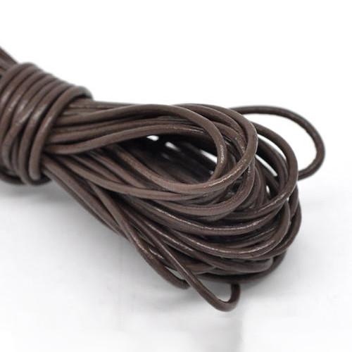 Leather Cord, Cowhide Leather Cord, Chocolate Brown, Round, 2mm - BEADED CREATIONS