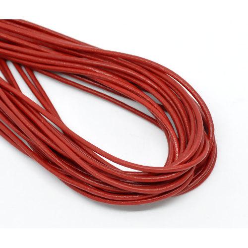 Leather Cord, Cowhide Leather Cord, (Dyed), Red, Round, 2mm - BEADED CREATIONS