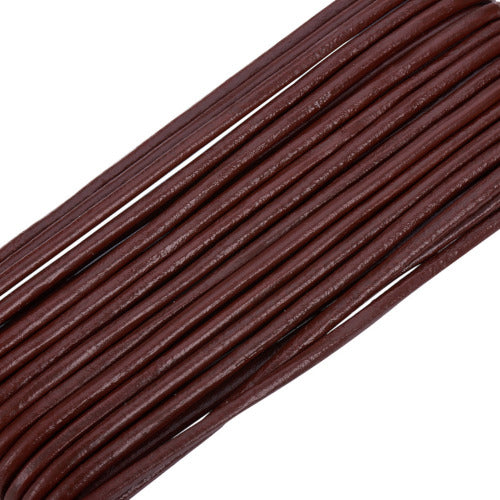 Leather Cord, Cowhide Leather Cord, (Dyed), Saddle Brown, Round, 2mm - BEADED CREATIONS