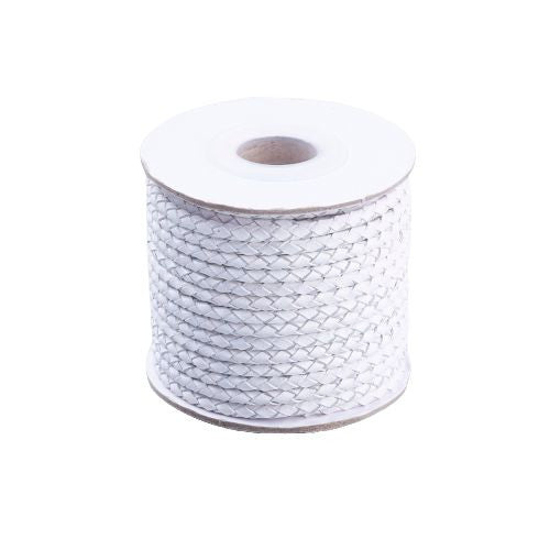 Leather Cord, Natural, Round, Braided Bolo, White, 3mm - BEADED CREATIONS