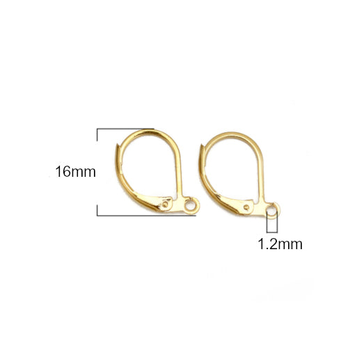 Leverback Earring Findings, 304 Stainless Steel, Oval, With Open Loop, Golden, 16mm - BEADED CREATIONS