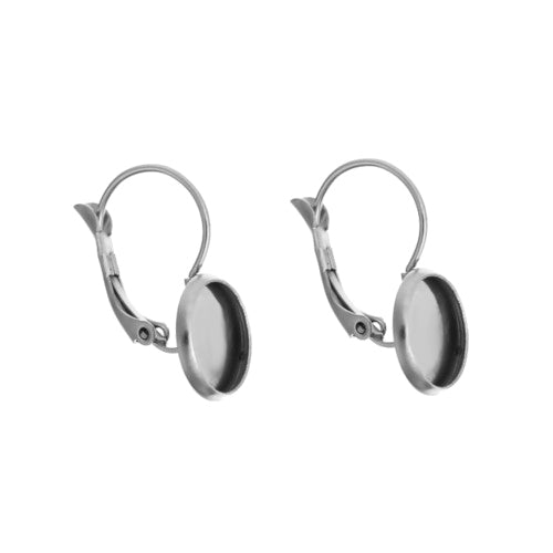 Leverback Earring Findings, 304 Stainless Steel, Round, Cabochon Bezel Setting, Silver Tone, Fits 10mm - BEADED CREATIONS