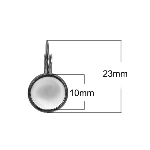 Leverback Earring Findings, 304 Stainless Steel, Round, Cabochon Bezel Setting, Silver Tone, Fits 10mm - BEADED CREATIONS