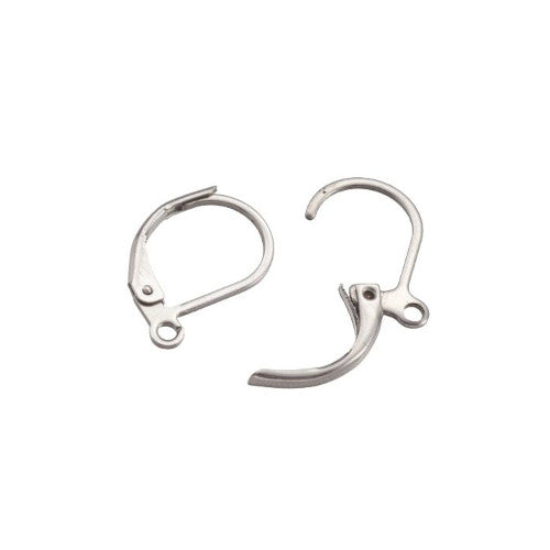 Leverback Earring Findings, 316 Surgical Stainless Steel, Oval, With Open Loop, Silver Tone, 15.8mm - BEADED CREATIONS