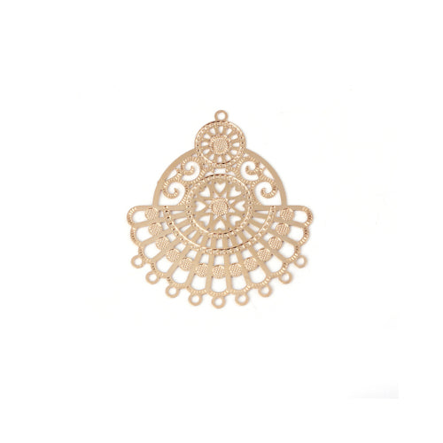 Links, Chandelier Components, Laser-Cut, Fan, 9-Loops, Light Gold, Plated, Iron, 35mm - BEADED CREATIONS