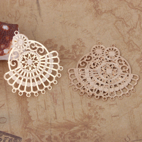 Links, Chandelier Components, Laser-Cut, Fan, 9-Loops, Light Gold, Plated, Iron, 35mm - BEADED CREATIONS