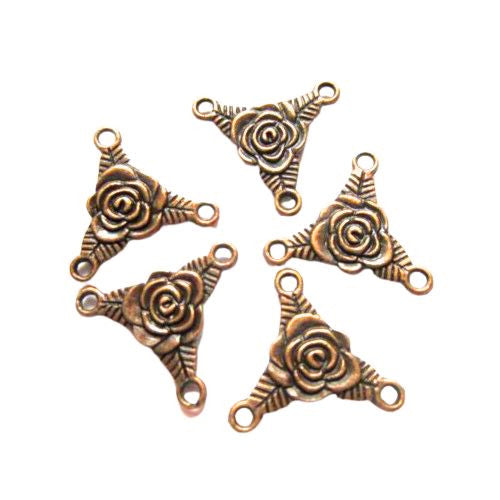 Links, Tibetan Style, Chandelier Components, 3-Loop, Triangle With Flower, Antique Bronze, Alloy, 19.5-20mm - BEADED CREATIONS