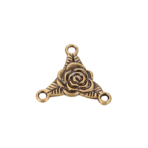 Links, Tibetan Style, Chandelier Components, 3-Loop, Triangle With Flower, Antique Bronze, Alloy, 19.5-20mm - BEADED CREATIONS