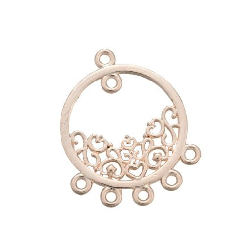 Links, Tibetan Style, Chandelier Components, Flat, Round, Cut-Out, 5-Loops, Rose Gold, Alloy, 36mm - BEADED CREATIONS