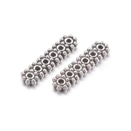 Links, Tibetan Style, Spacer Bars, Multi-Strand Links, Rectangle, 6-Hole, Antique Silver, Alloy, 20mm - BEADED CREATIONS