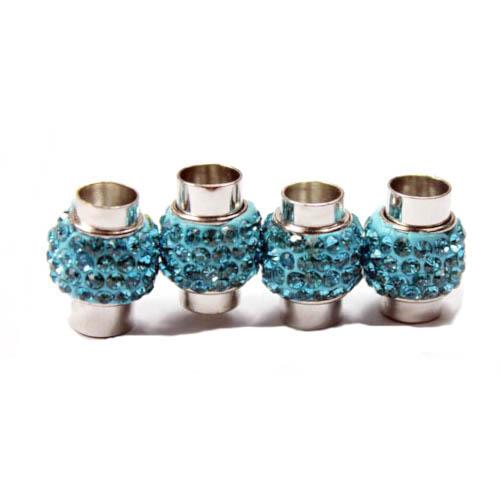 Magnetic Clasps, Oval, Glue-In, With Aqua Blue Rhinestones, Silver Plated, Alloy, 17x11mm - BEADED CREATIONS