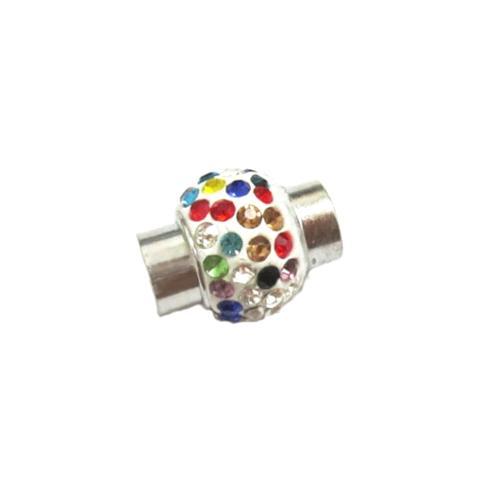 Magnetic Clasps, Oval, Glue-In, With Multicolored Rhinestones, Silver Plated, Alloy, 17x11mm - BEADED CREATIONS